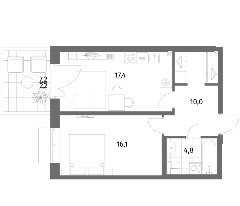 2 ккв (Евро) 50,5 м²