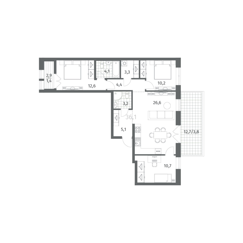 4 ккв (Евро) 85,4 м²