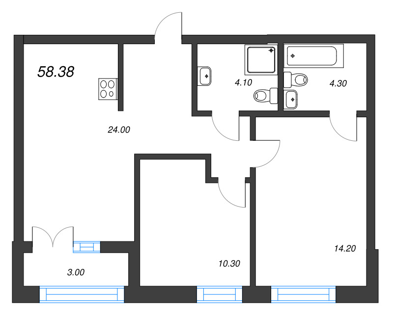3 ккв (Евро) 58,4 м²