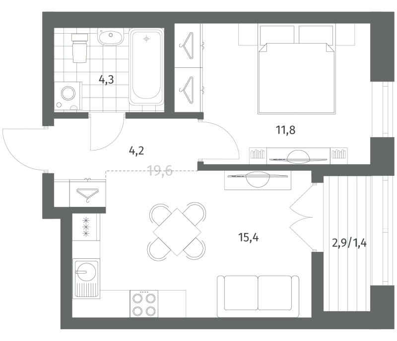2 ккв (Евро) 37,2 м²