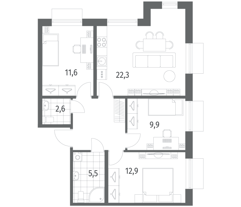 4 ккв (Евро) 74,1 м²