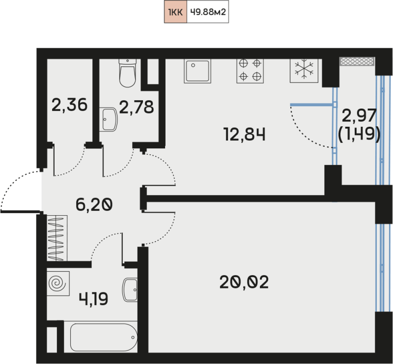 1 ккв 50 м²