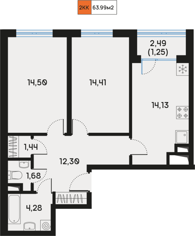 2 ккв 64,3 м²