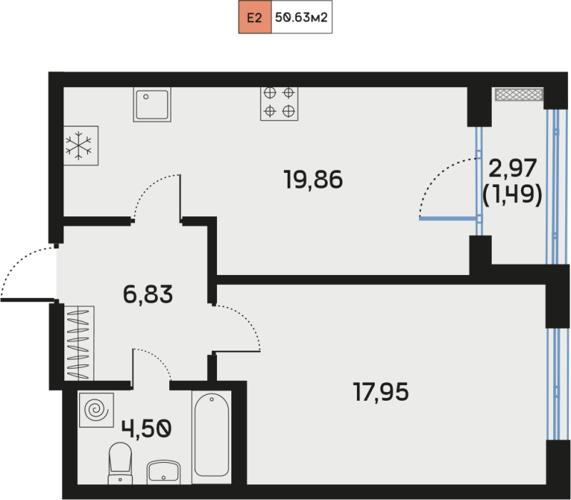 2 ккв (Евро) 50,7 м²