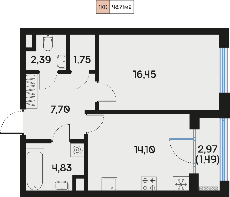 1 ккв 48,8 м²