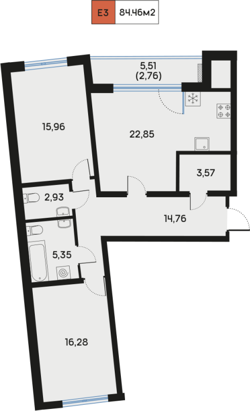3 ккв (Евро) 84,6 м²