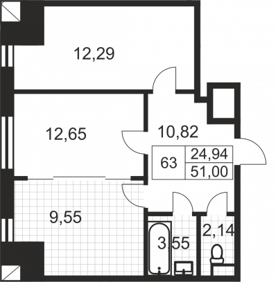 2 ккв (Евро) 54,7 м²