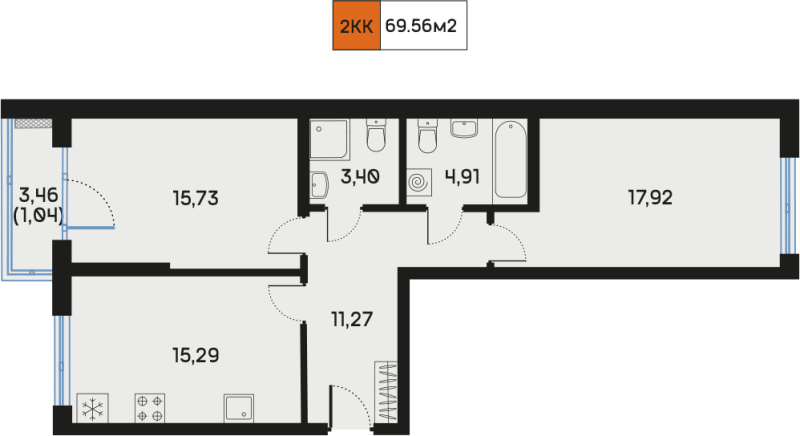 3 ккв (Евро) 69,8 м²