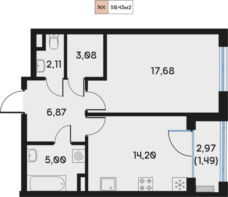 1 ккв 50,6 м²