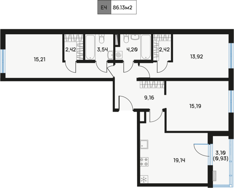 4 ккв (Евро) 86,5 м²
