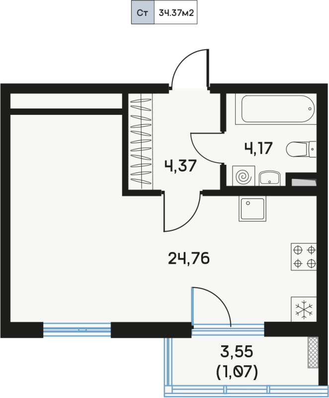 Студия 34,8 м²