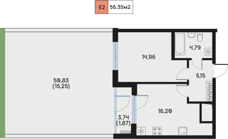 2 ккв (Евро) 58,2 м²