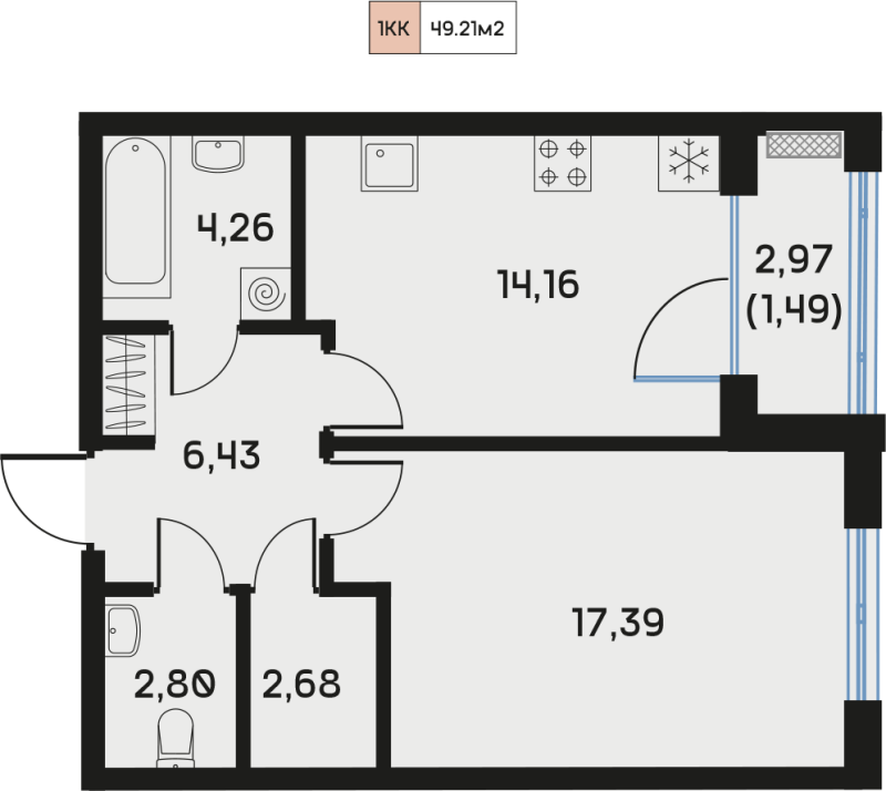 1 ккв 49,4 м²