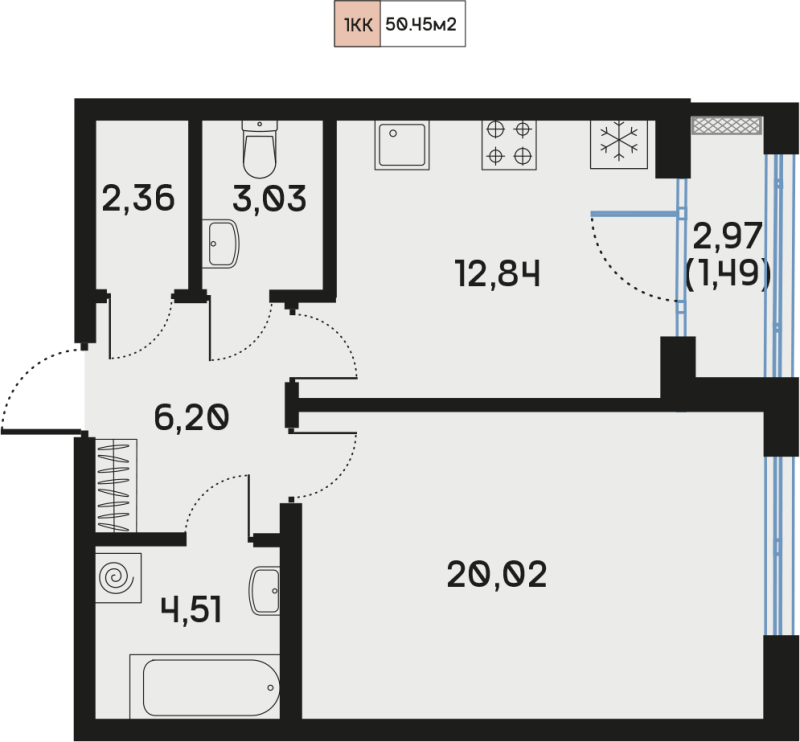 1 ккв 50,6 м²