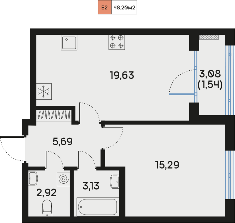 2 ккв (Евро) 48,3 м²