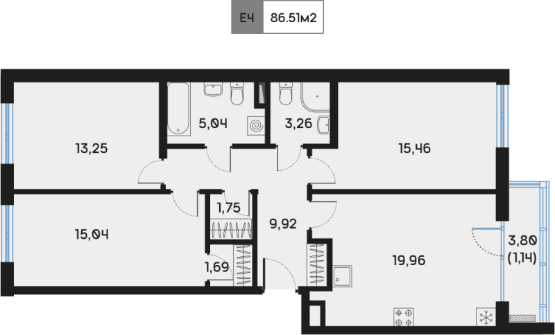 4 ккв (Евро) 87,8 м²