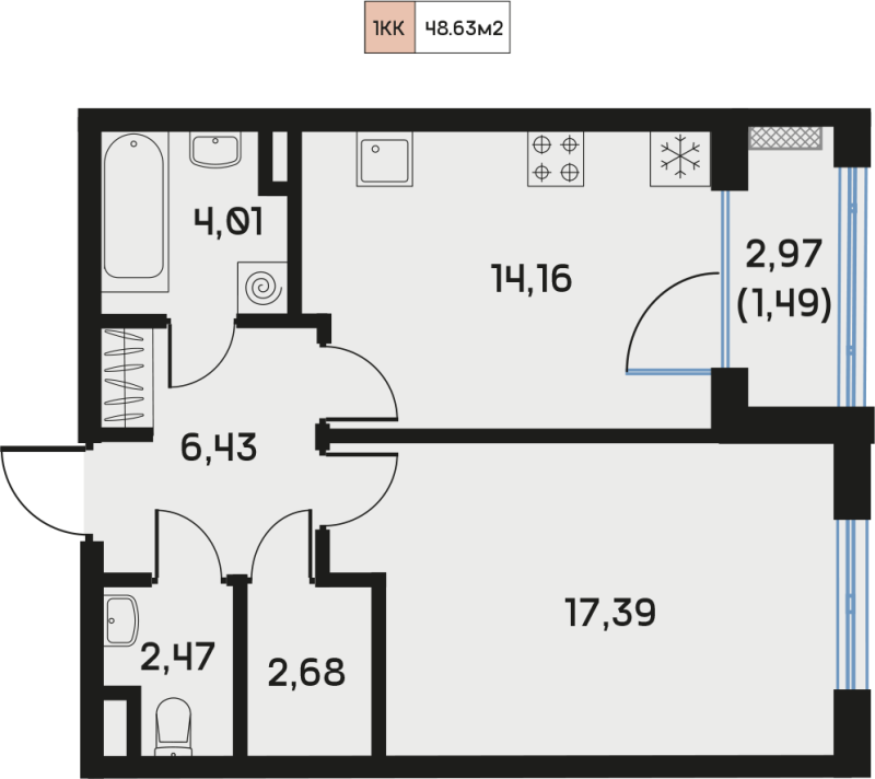 1 ккв 48,8 м²