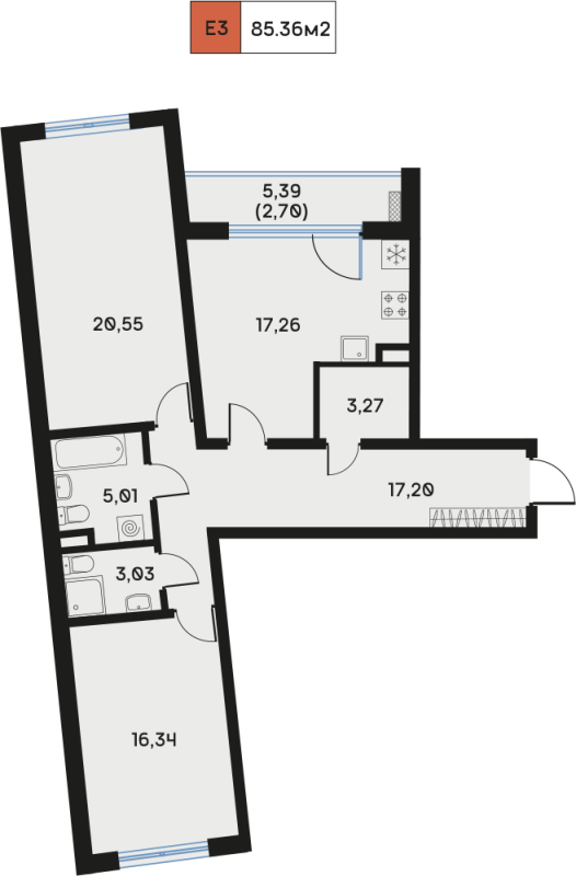 3 ккв (Евро) 85,4 м²