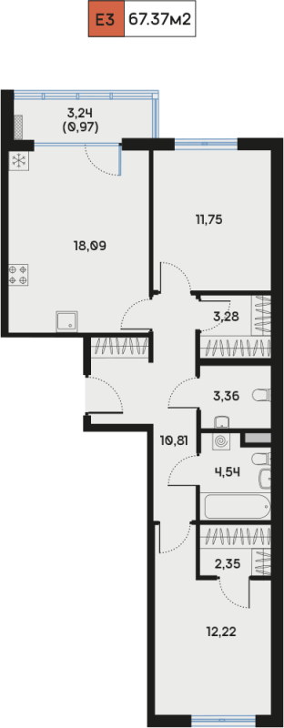 3 ккв (Евро) 68,4 м²