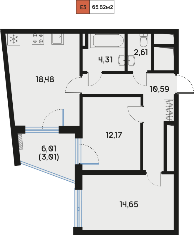 3 ккв (Евро) 66,2 м²