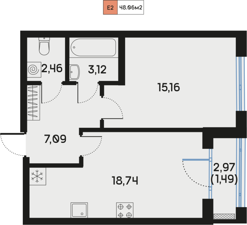 2 ккв (Евро) 48,2 м²