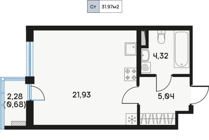 Студия 32,3 м²