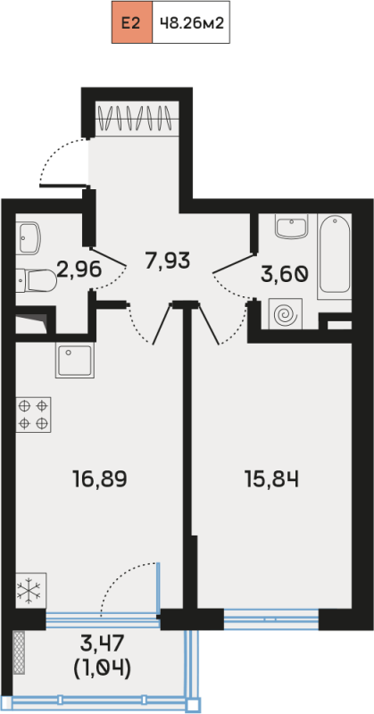2 ккв (Евро) 48,6 м²
