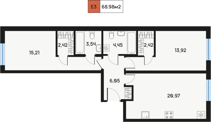 3 ккв (Евро) 69,1 м²