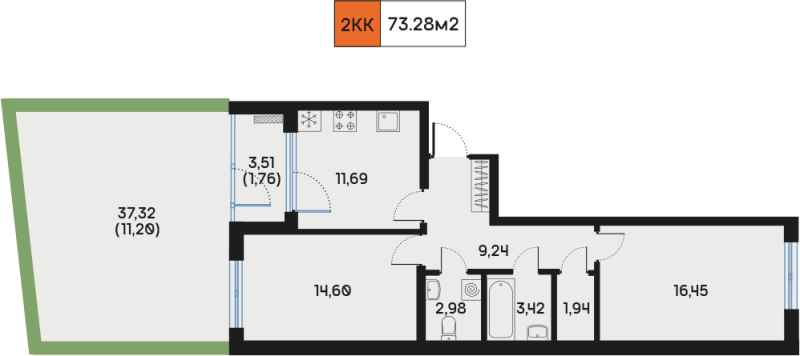 2 ккв 73,2 м²