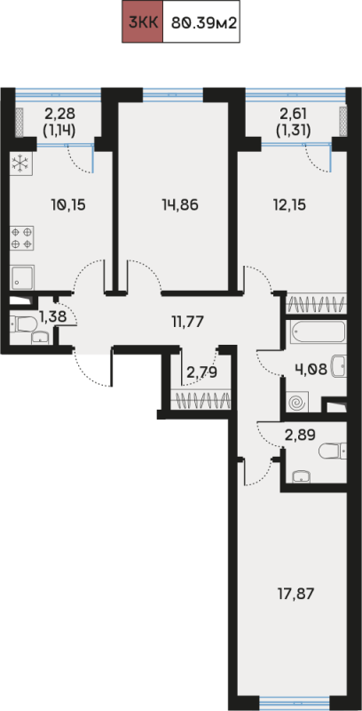 3 ккв 81,2 м²