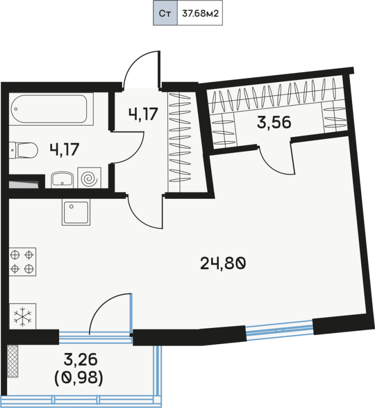 Студия 38 м²