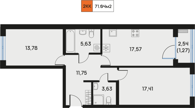 3 ккв (Евро) 70,9 м²