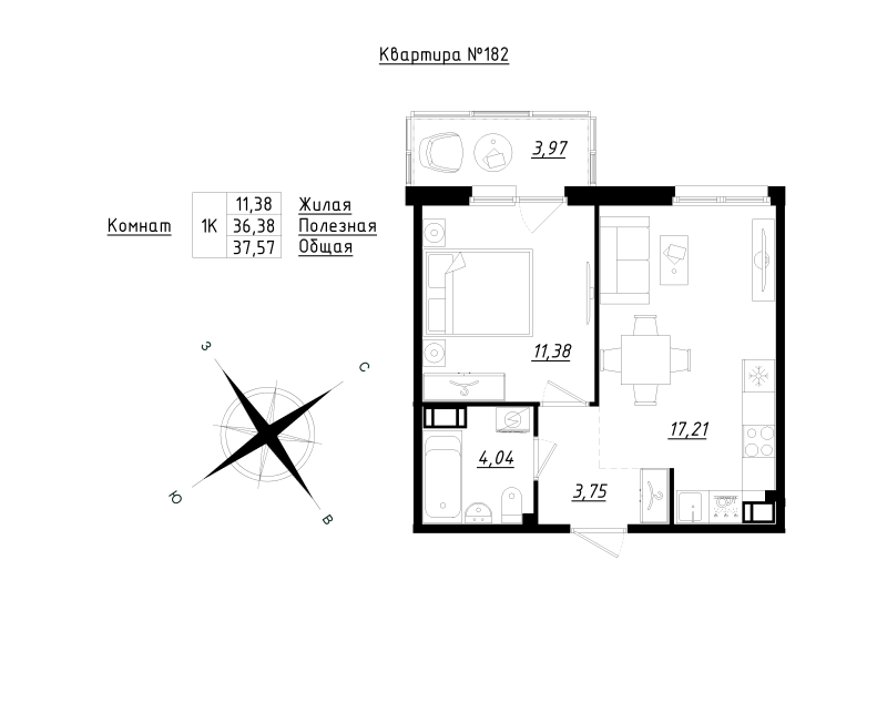 2 ккв (Евро) 37,6 м²