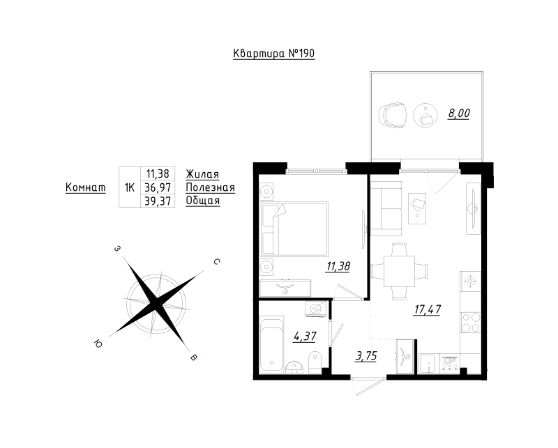 2 ккв (Евро) 39,4 м²