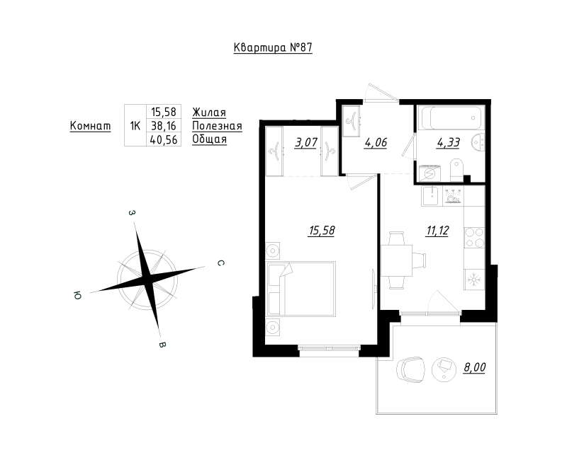 1 ккв 40,6 м²