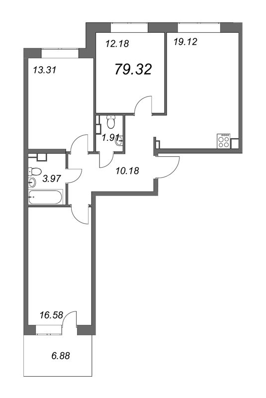 3 ккв 80,3 м²