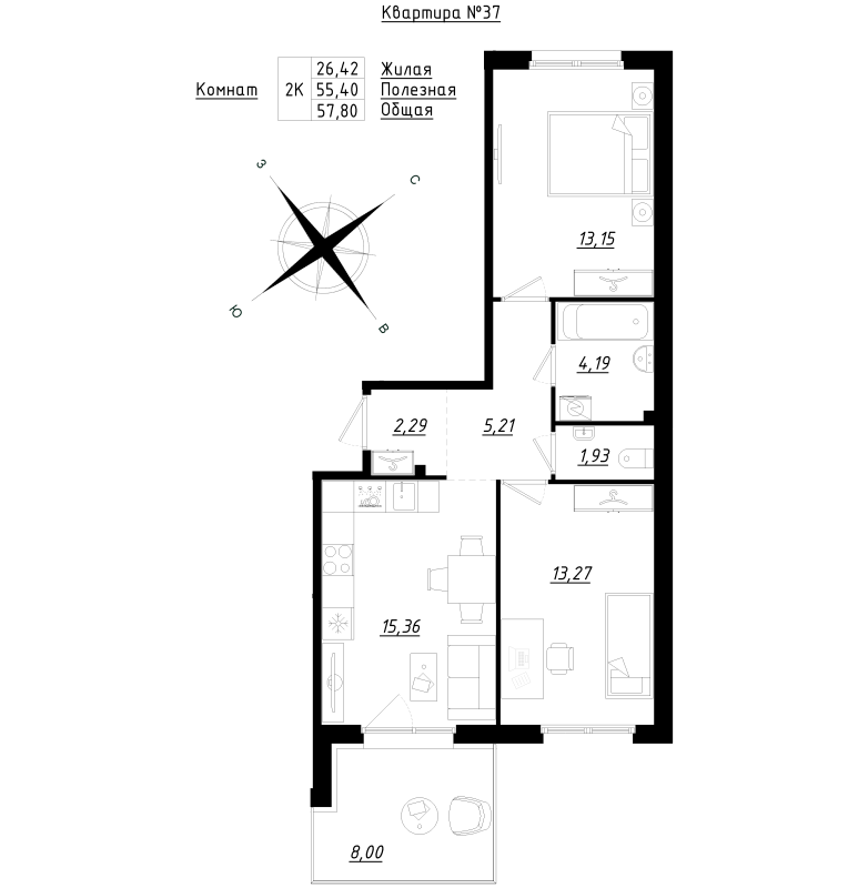3 ккв (Евро) 58,1 м²