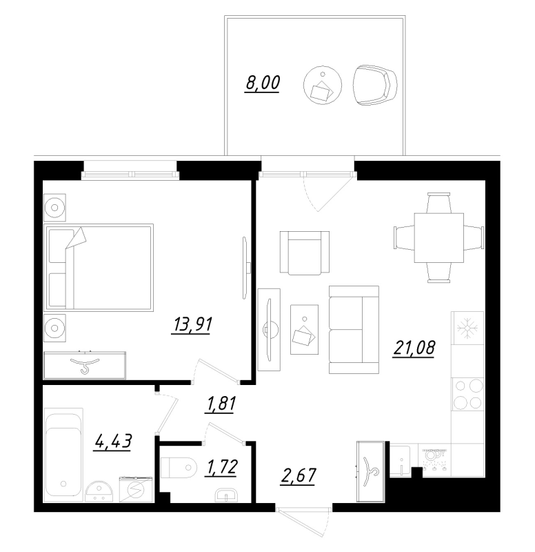 2 ккв (Евро) 48 м²