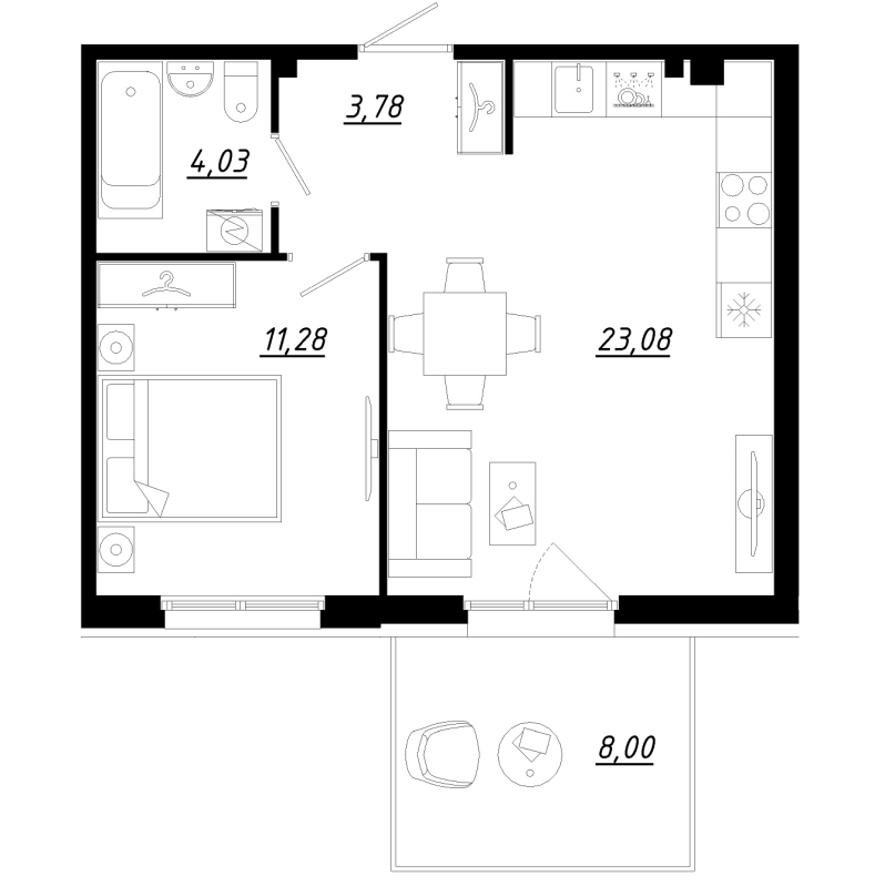 2 ккв (Евро) 44,6 м²