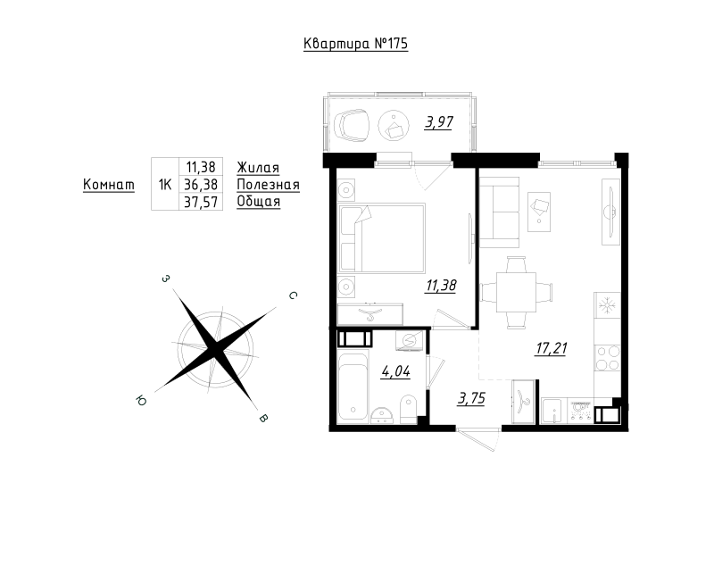 2 ккв (Евро) 37,6 м²