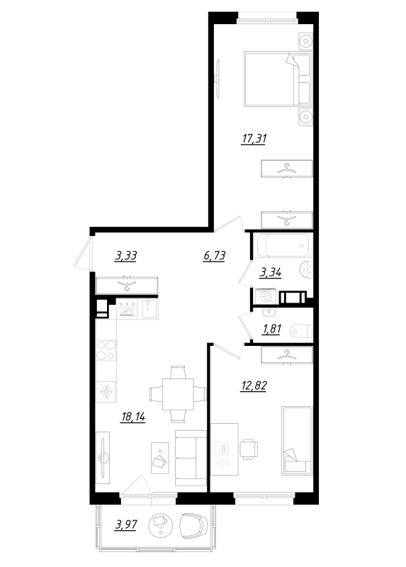 3 ккв (Евро) 64,6 м²