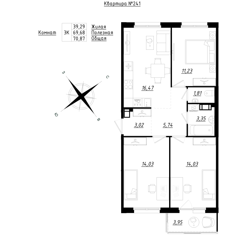 4 ккв (Евро) 70,9 м²