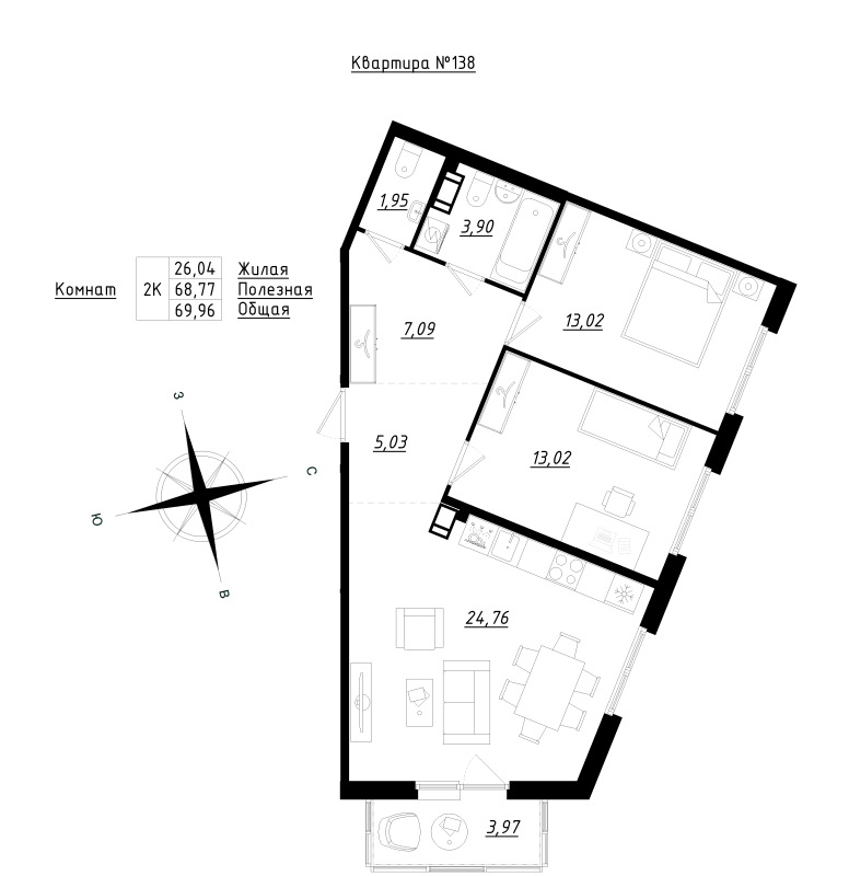 3 ккв (Евро) 70 м²
