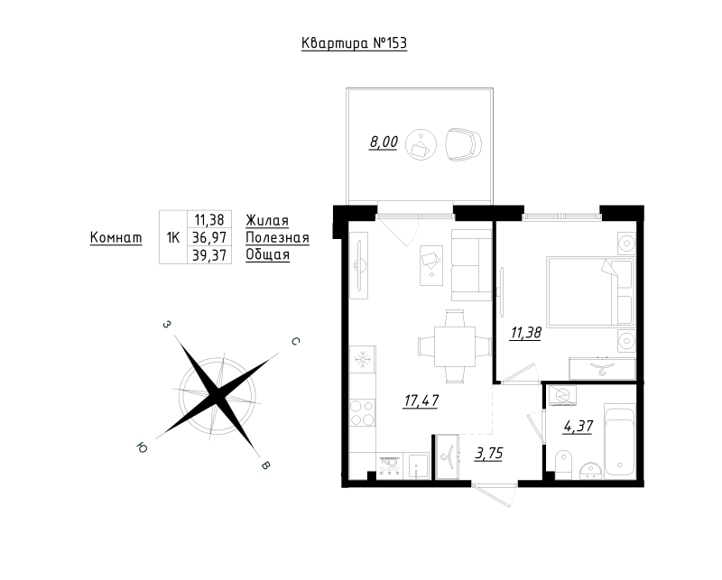2 ккв (Евро) 39,4 м²
