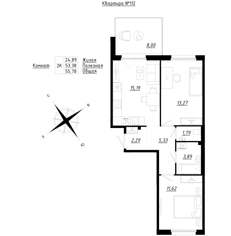 3 ккв (Евро) 56 м²
