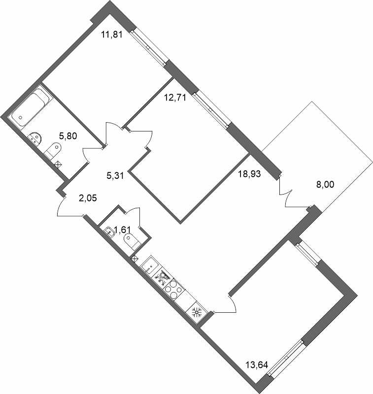 4 ккв (Евро) 74,3 м²