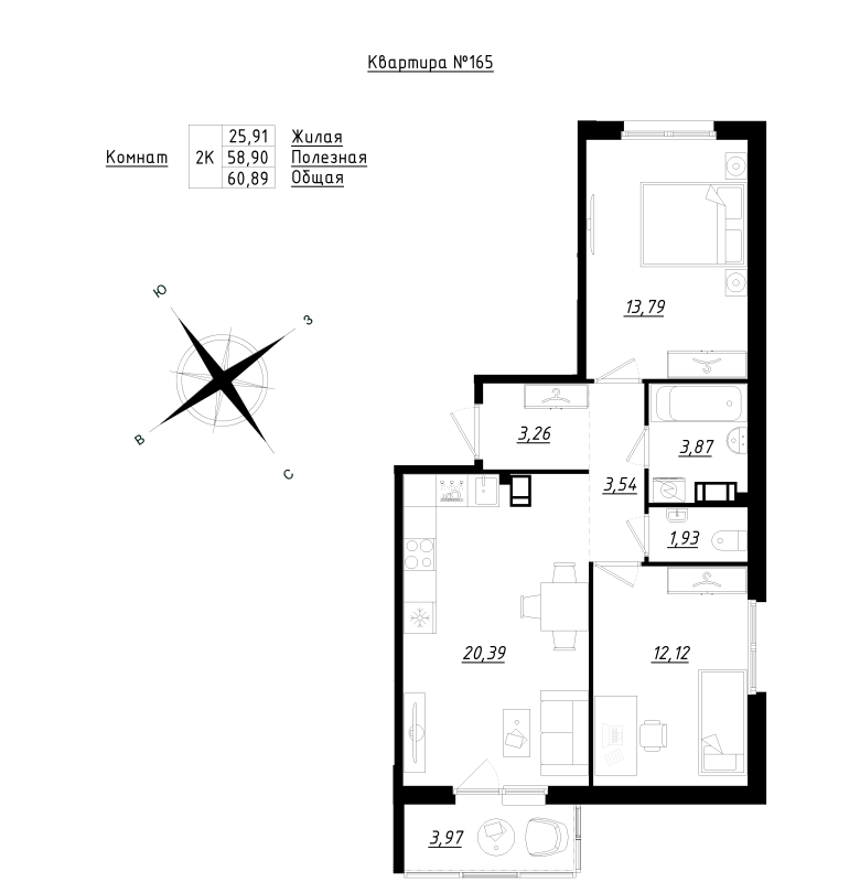 3 ккв (Евро) 60,9 м²