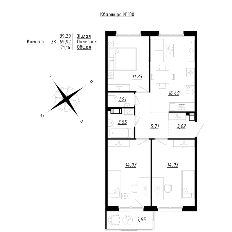 4 ккв (Евро) 71,2 м²