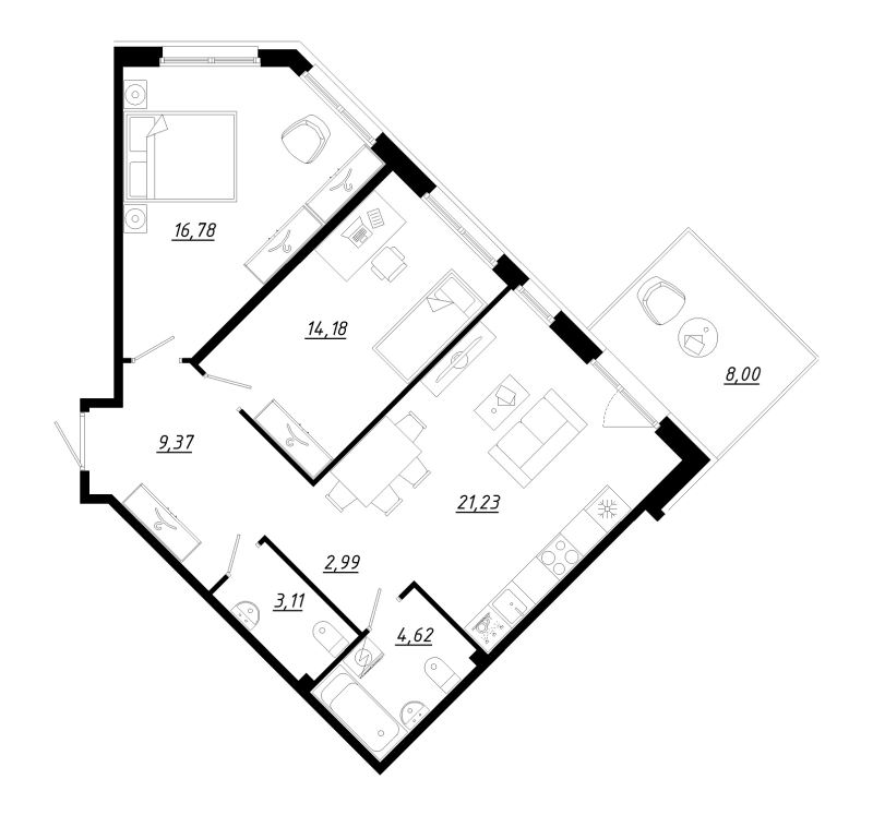 3 ккв (Евро) 74,7 м²
