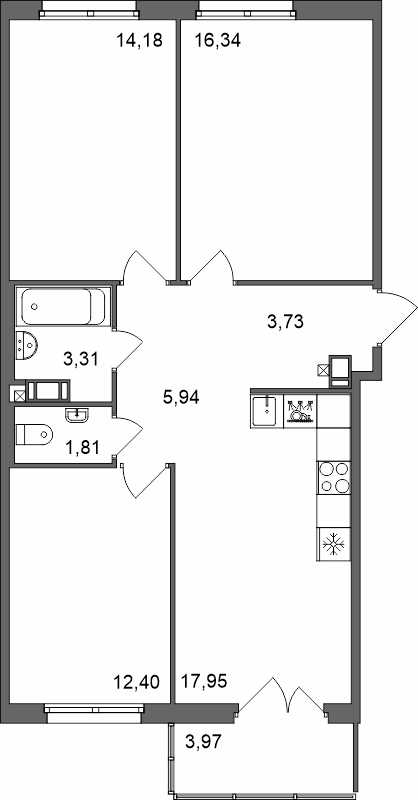 4 ккв (Евро) 76,9 м²